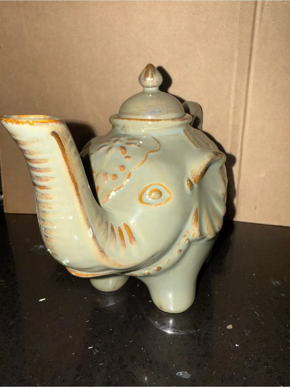 Pier 1 Pale Sage Ceramic Elephant Teapot
